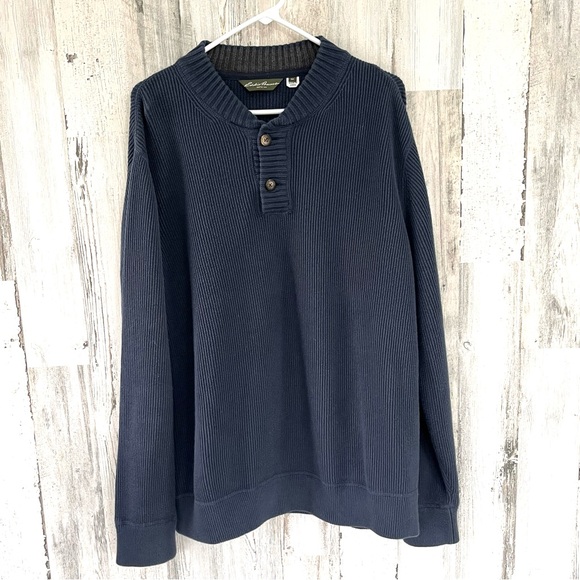 Eddie Bauer Men’s Ribbed 2 Button Pullover Sweater 100% Cotton Size XLT - Picture 1 of 6